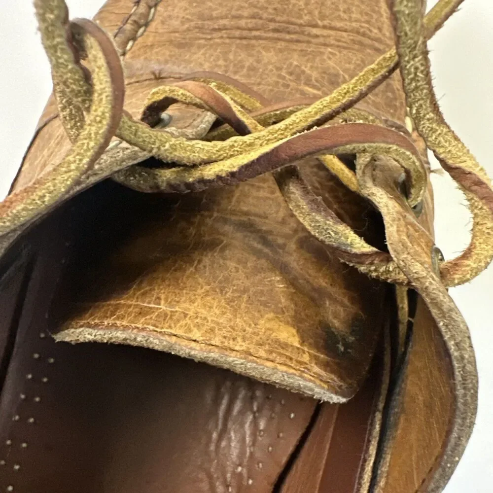 Allen Edmonds Pueblo Boat Shoe Hand Sewn 3 Eyelet Leather Brown Laces Mens 11 D